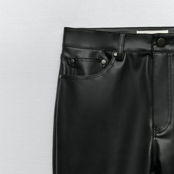 ZARA FLARED FAUX LEATHER  Pants BLACK Size 2 - Picture 9 of 11